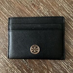 Tory Burch Black Credit Card Holder ID Case Gold Logo Wallet 4” x 3”
